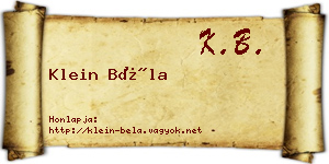 Klein Béla névjegykártya